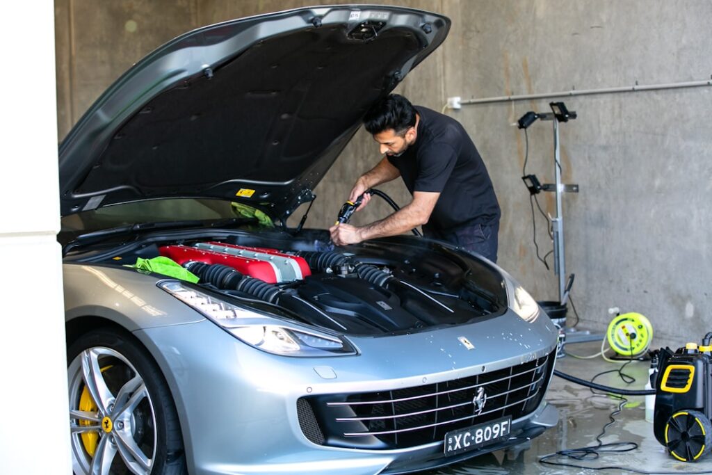 Photo technical inspection car exhaust system replacement