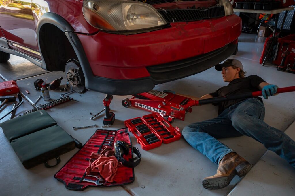 Photo technical inspection vehicle suspension replacement